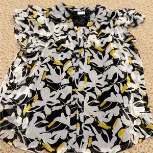 DKNY Black and Yellow Floral Blouse